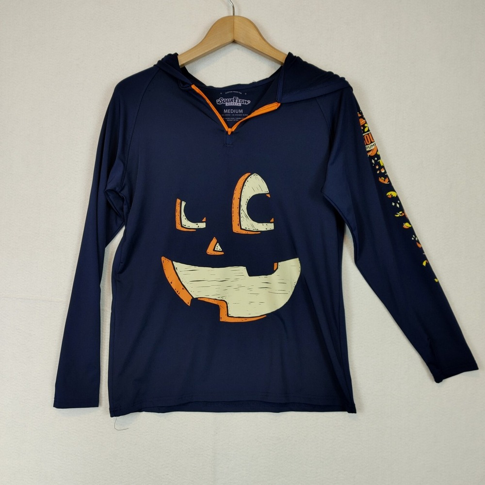 Halloween Jack O Lantern Unisex‎ Long Sleeve Zip Pumpkin Hoodie Blue Size Medium